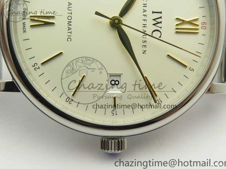 MIROTIME 0327 Breathable Portofino IW356501 SS V3 MK 1:1 Best Edition White Dial Gold Markers On SS Mesh Bracelet MIYOTA 7197